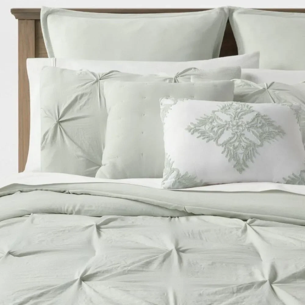 8pc Full Pinch Pleat Comforter Set Light Sage - Threshold